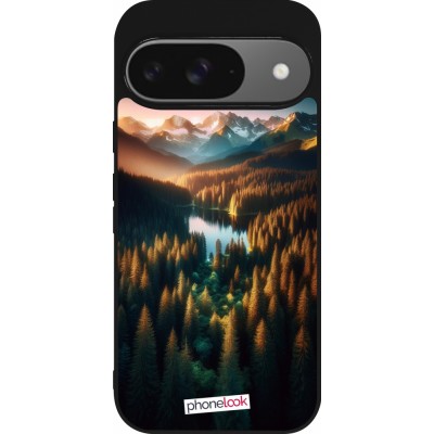 Coque Google Pixel 9 / Pixel 9 Pro - Silicone rigide noir Sunset Forest Lake