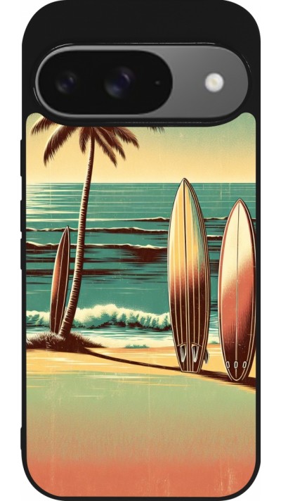 Coque Google Pixel 9 / Pixel 9 Pro - Silicone rigide noir Surf Paradise