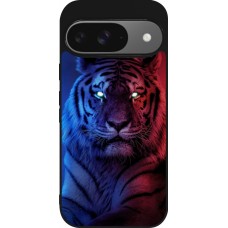 Coque Google Pixel 9 / Pixel 9 Pro - Silicone rigide noir Tiger Blue Red