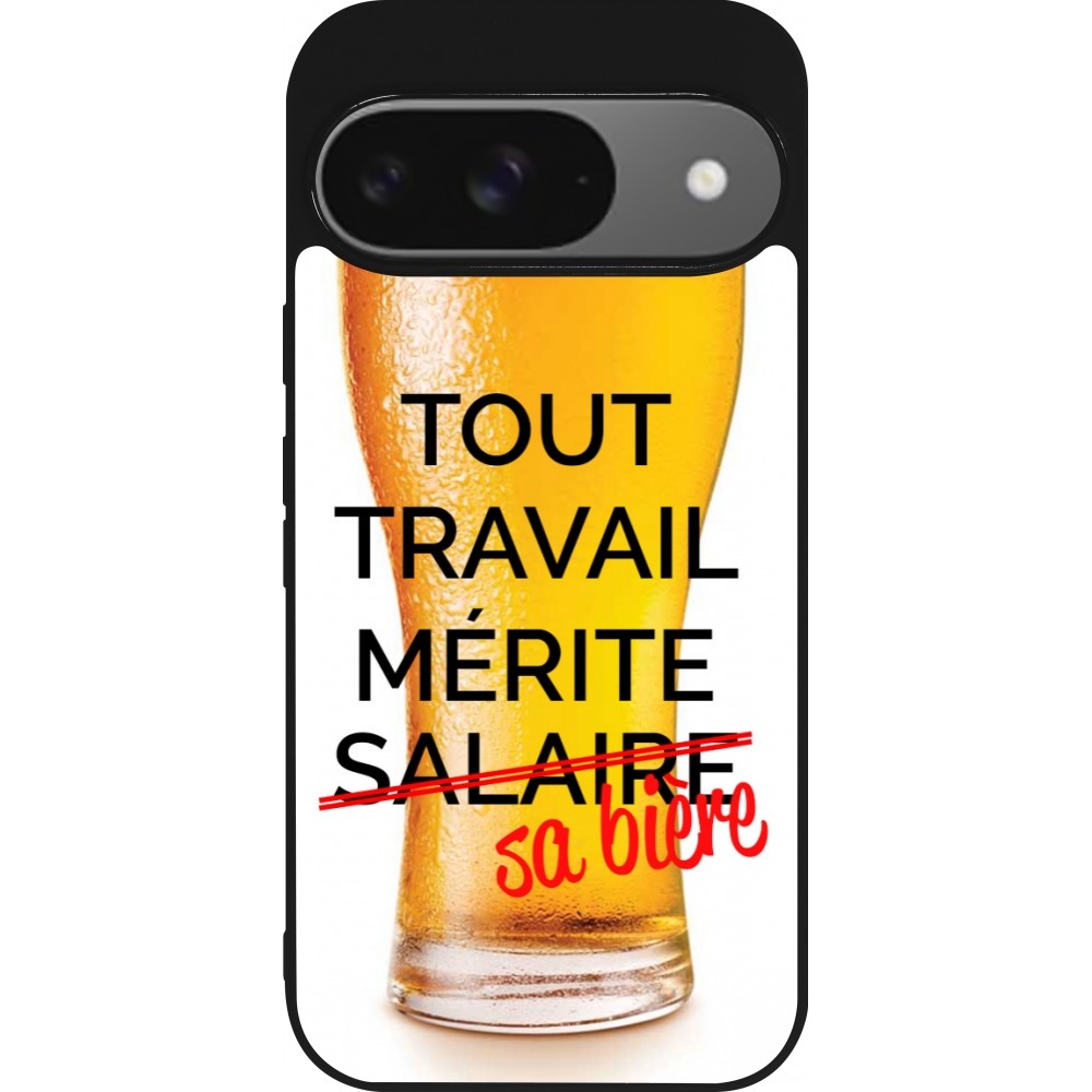 Coque Google Pixel 9 / Pixel 9 Pro - Silicone rigide noir Tout travail mérite sa bière