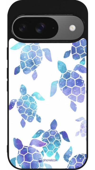 Coque Google Pixel 9 / Pixel 9 Pro - Silicone rigide noir Turtles pattern watercolor