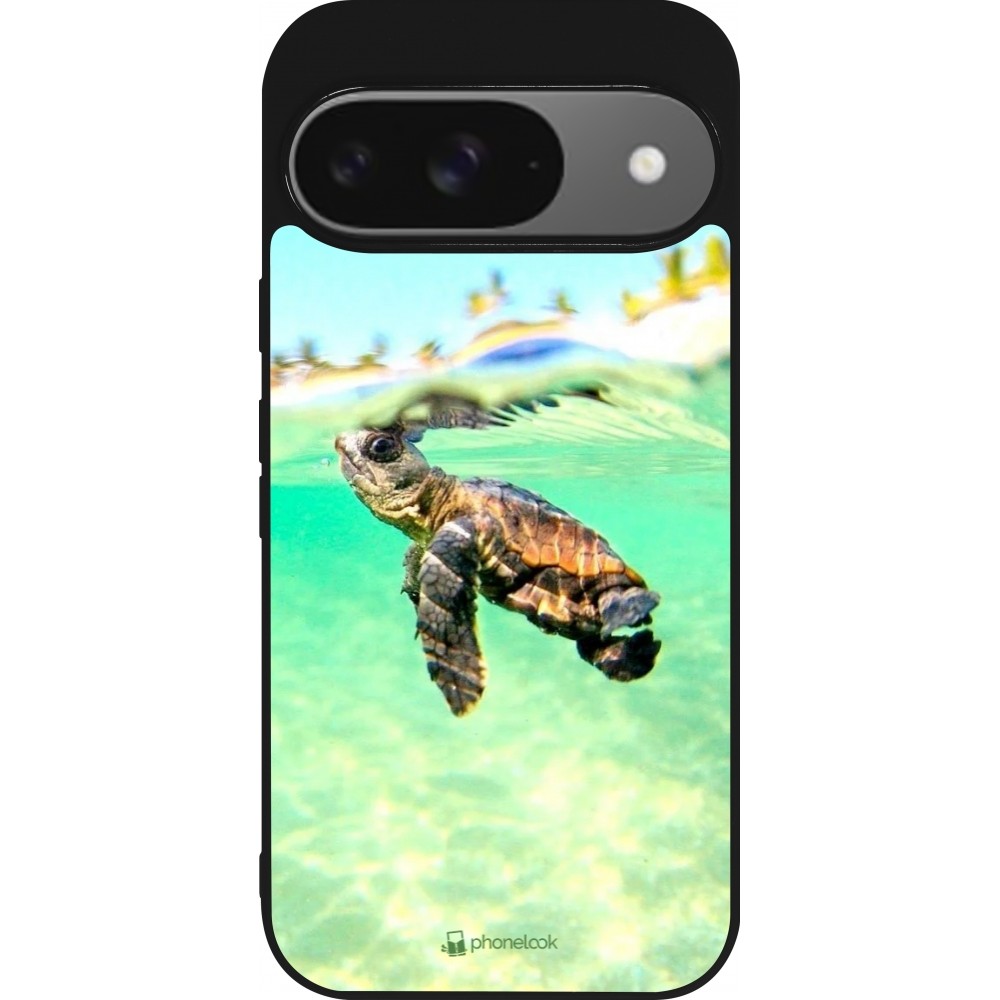 Coque Google Pixel 9 / Pixel 9 Pro - Silicone rigide noir Turtle Underwater