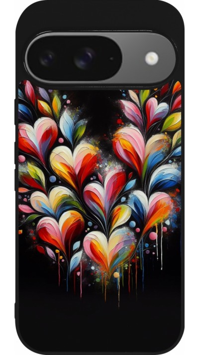 Coque Google Pixel 9 / Pixel 9 Pro - Silicone rigide noir Valentine 2024 Coeur Noir Abstrait