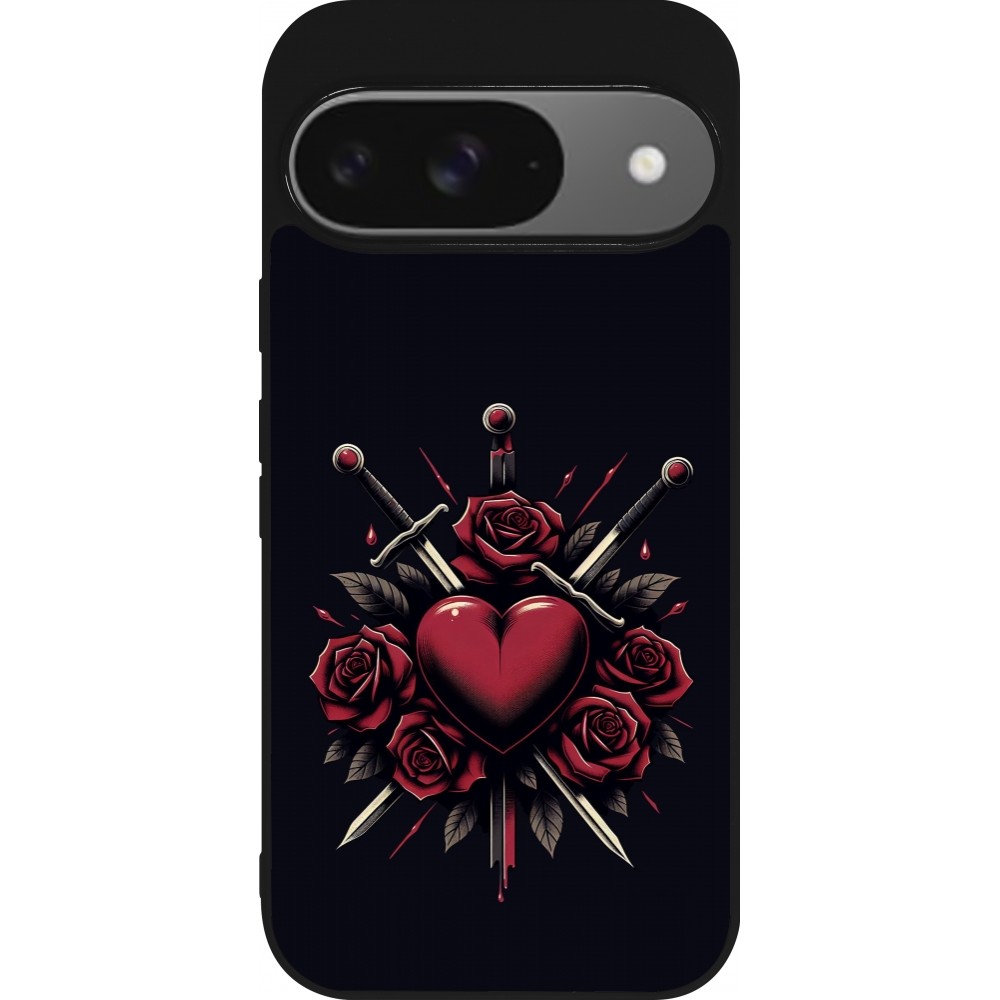 Coque Google Pixel 9 / Pixel 9 Pro - Silicone rigide noir Valentine 2024 gothic love