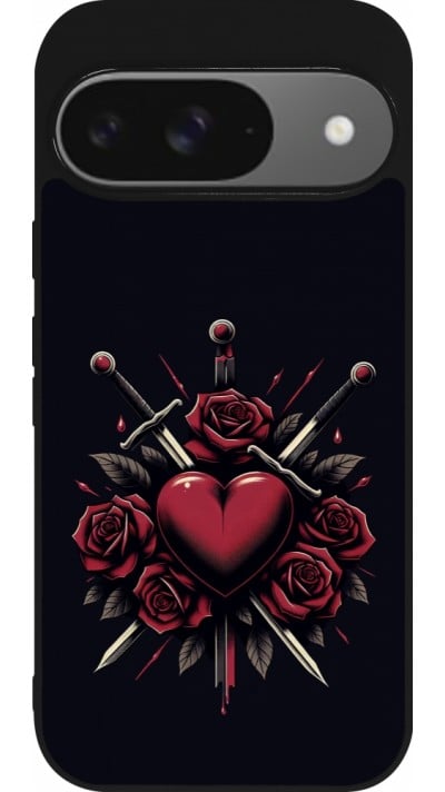 Coque Google Pixel 9 / Pixel 9 Pro - Silicone rigide noir Valentine 2024 gothic love