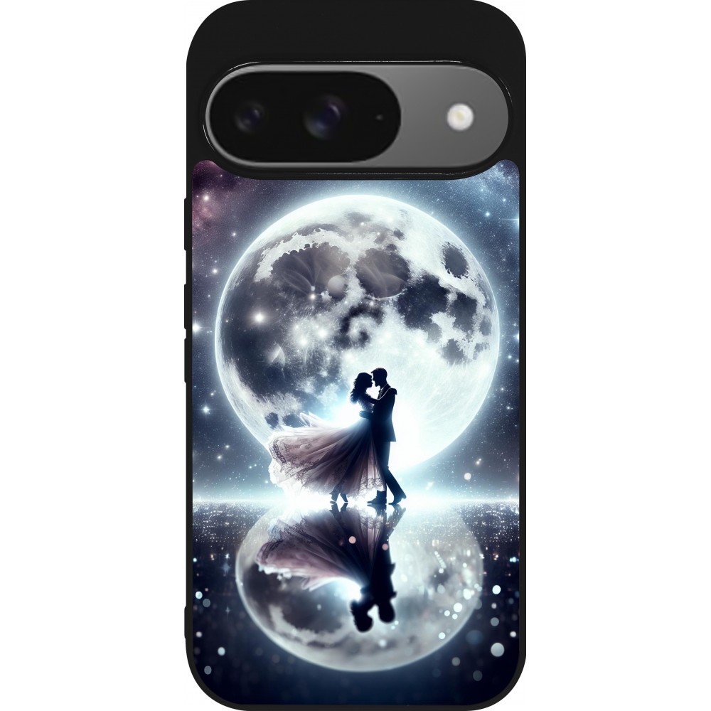 Coque Google Pixel 9 / Pixel 9 Pro - Silicone rigide noir Valentine 2024 Love under the moon