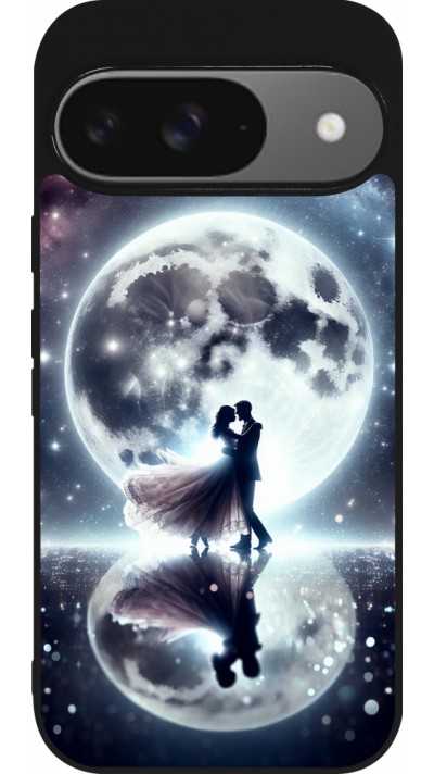 Coque Google Pixel 9 / Pixel 9 Pro - Silicone rigide noir Valentine 2024 Love under the moon