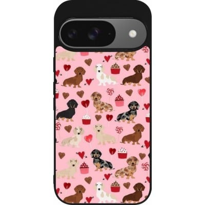 Coque Google Pixel 9 / Pixel 9 Pro - Silicone rigide noir Valentine 2024 puppy love