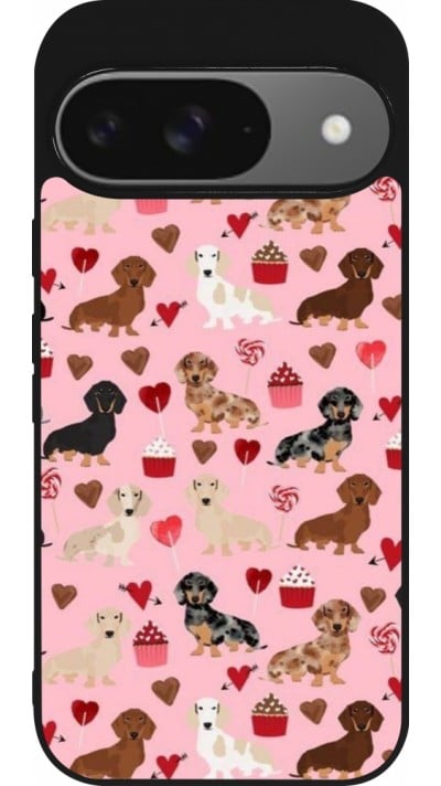 Coque Google Pixel 9 / Pixel 9 Pro - Silicone rigide noir Valentine 2024 puppy love