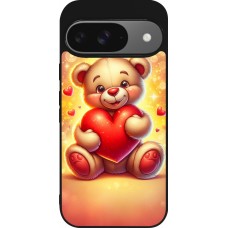 Coque Google Pixel 9 / Pixel 9 Pro - Silicone rigide noir Valentine 2024 Teddy love