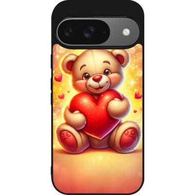 Coque Google Pixel 9 / Pixel 9 Pro - Silicone rigide noir Valentine 2024 Teddy love