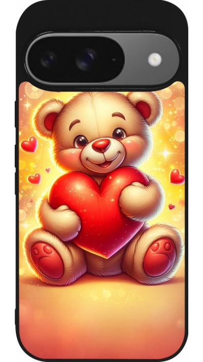 Coque Google Pixel 9 / Pixel 9 Pro - Silicone rigide noir Valentine 2024 Teddy love