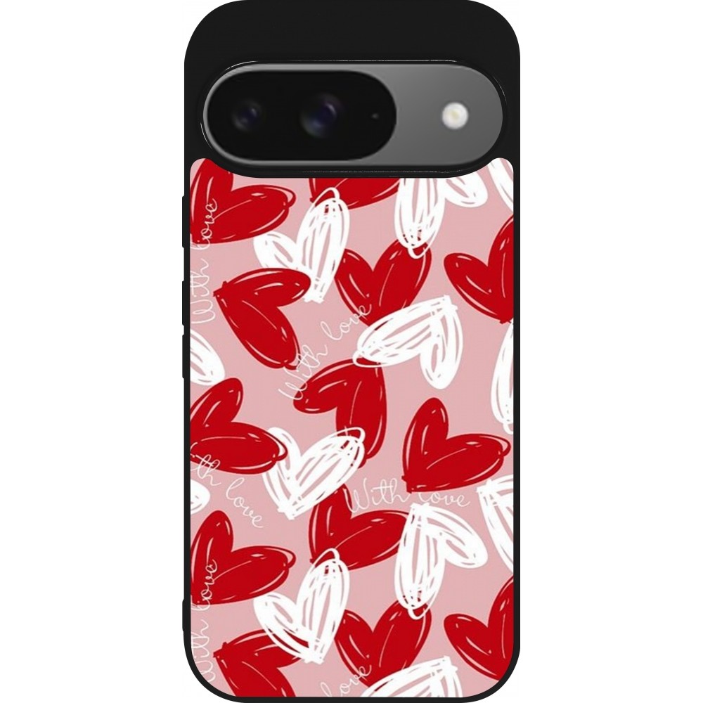 Coque Google Pixel 9 / Pixel 9 Pro - Silicone rigide noir Valentine 2024 with love heart