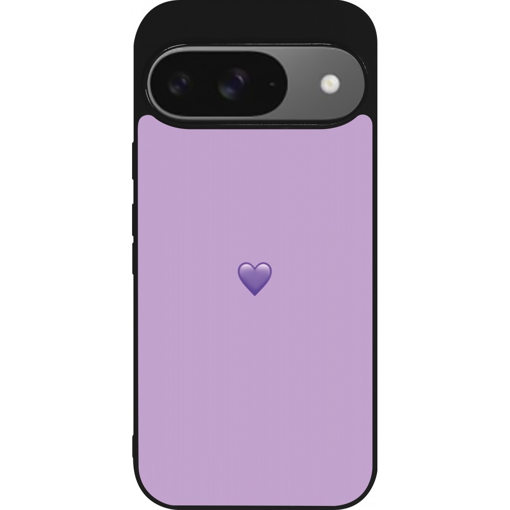 Coque Google Pixel 9 / Pixel 9 Pro - Silicone rigide noir Valentine 2023 purpule single heart