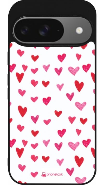 Coque Google Pixel 9 / Pixel 9 Pro - Silicone rigide noir Valentine 2022 Many pink hearts