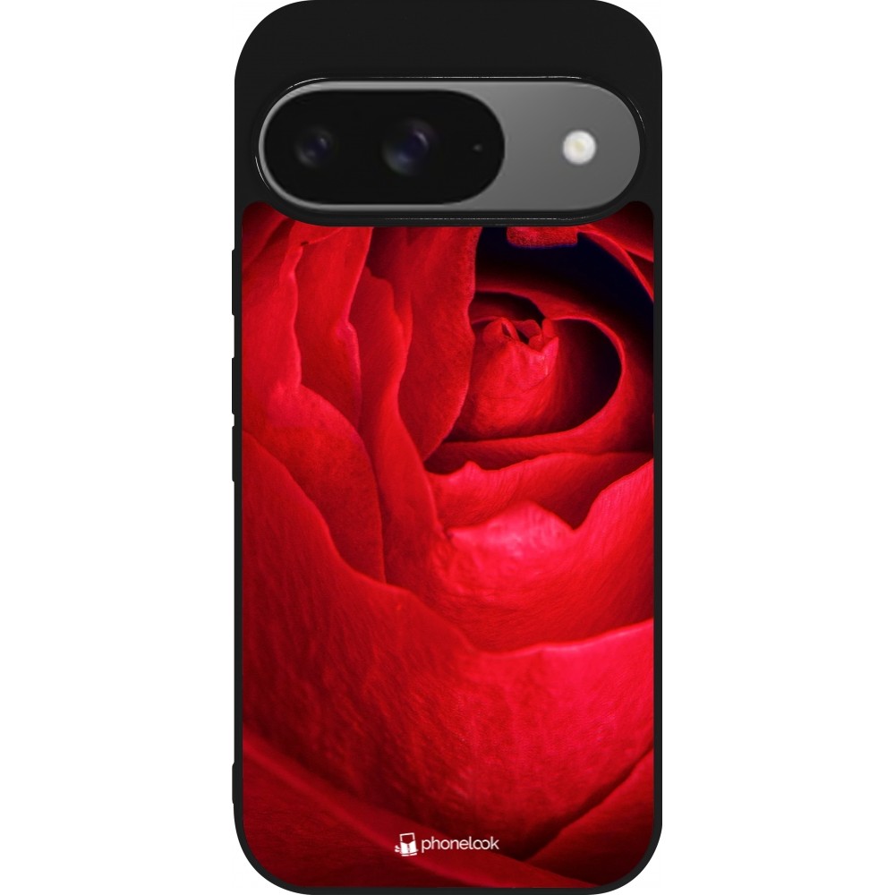 Coque Google Pixel 9 / Pixel 9 Pro - Silicone rigide noir Valentine 2022 Rose