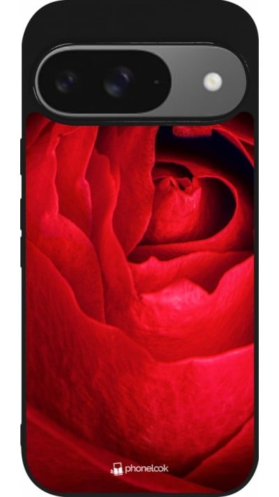 Coque Google Pixel 9 / Pixel 9 Pro - Silicone rigide noir Valentine 2022 Rose