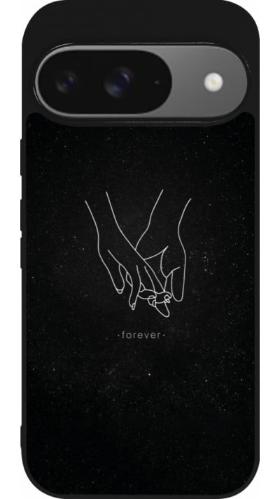 Coque Google Pixel 9 / Pixel 9 Pro - Silicone rigide noir Valentine 2023 hands forever