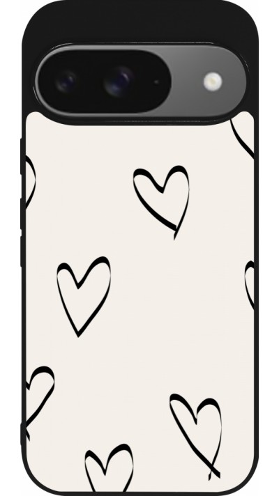 Coque Google Pixel 9 / Pixel 9 Pro - Silicone rigide noir Valentine 2023 minimalist hearts