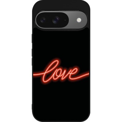 Coque Google Pixel 9 / Pixel 9 Pro - Silicone rigide noir Valentine 2023 neon love