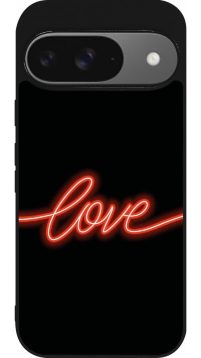 Coque Google Pixel 9 / Pixel 9 Pro - Silicone rigide noir Valentine 2023 neon love