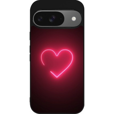 Coque Google Pixel 9 / Pixel 9 Pro - Silicone rigide noir Valentine 2023 single neon heart