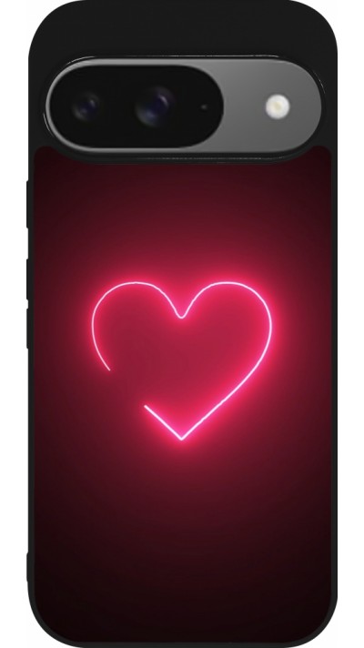 Coque Google Pixel 9 / Pixel 9 Pro - Silicone rigide noir Valentine 2023 single neon heart