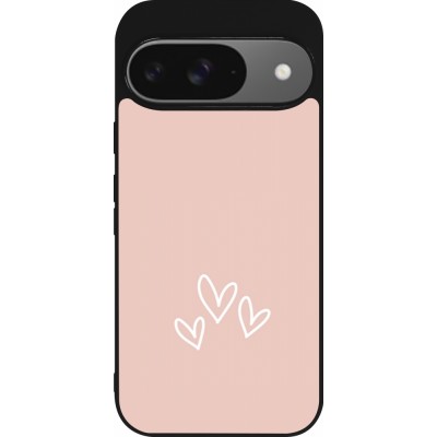 Coque Google Pixel 9 / Pixel 9 Pro - Silicone rigide noir Valentine 2023 three minimalist hearts