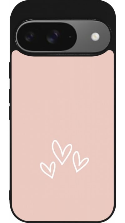 Coque Google Pixel 9 / Pixel 9 Pro - Silicone rigide noir Valentine 2023 three minimalist hearts