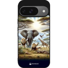 Coque Google Pixel 9 / Pixel 9 Pro - Silicone rigide noir Vie sauvage africaine