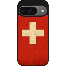 Coque Google Pixel 9 / Pixel 9 Pro - Silicone rigide noir Vintage Flag SWISS