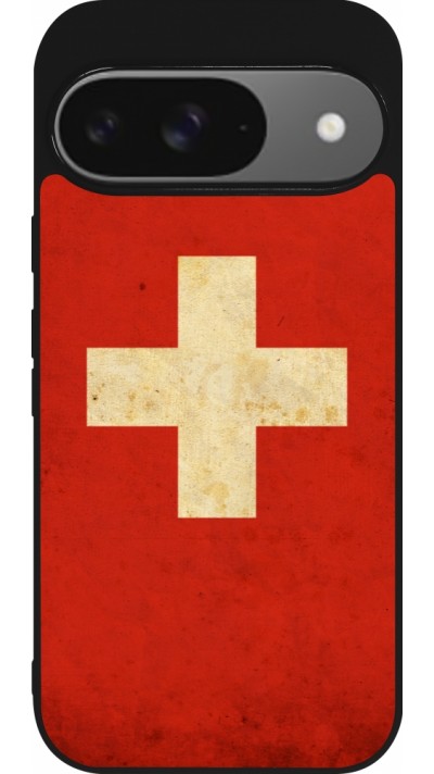 Coque Google Pixel 9 / Pixel 9 Pro - Silicone rigide noir Vintage Flag SWISS