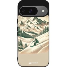 Coque Google Pixel 9 / Pixel 9 Pro - Silicone rigide noir Vintage Ski Mountain