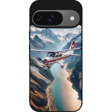 Coque Google Pixel 9 / Pixel 9 Pro - Silicone rigide noir Vol Alpin Suisse