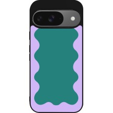 Coque Google Pixel 9 / Pixel 9 Pro - Silicone rigide noir Wavy Rectangle Green Purple