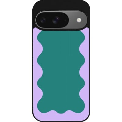 Coque Google Pixel 9 / Pixel 9 Pro - Silicone rigide noir Wavy Rectangle Green Purple