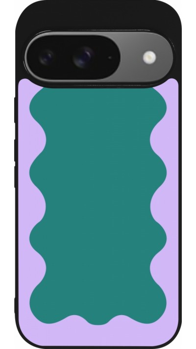 Coque Google Pixel 9 / Pixel 9 Pro - Silicone rigide noir Wavy Rectangle Green Purple