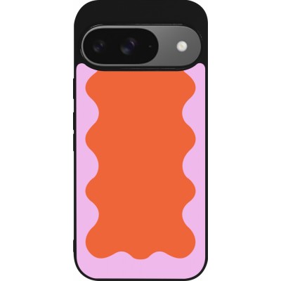 Coque Google Pixel 9 / Pixel 9 Pro - Silicone rigide noir Wavy Rectangle Orange Pink