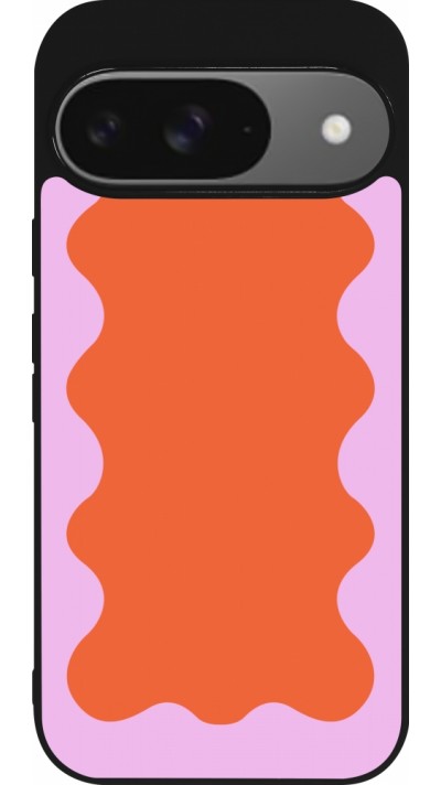 Coque Google Pixel 9 / Pixel 9 Pro - Silicone rigide noir Wavy Rectangle Orange Pink