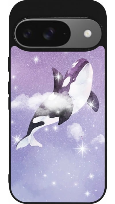 Coque Google Pixel 9 / Pixel 9 Pro - Silicone rigide noir Whale in sparking stars