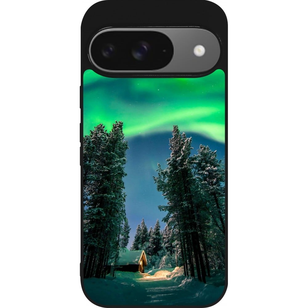 Coque Google Pixel 9 / Pixel 9 Pro - Silicone rigide noir Winter 22 Northern Lights