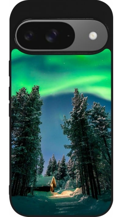 Coque Google Pixel 9 / Pixel 9 Pro - Silicone rigide noir Winter 22 Northern Lights