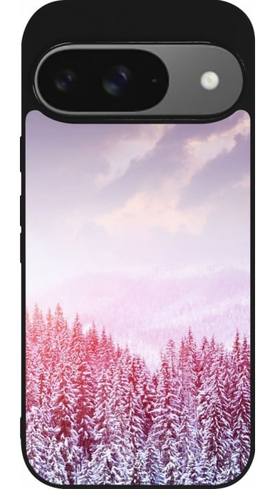 Coque Google Pixel 9 / Pixel 9 Pro - Silicone rigide noir Winter 22 Pink Forest