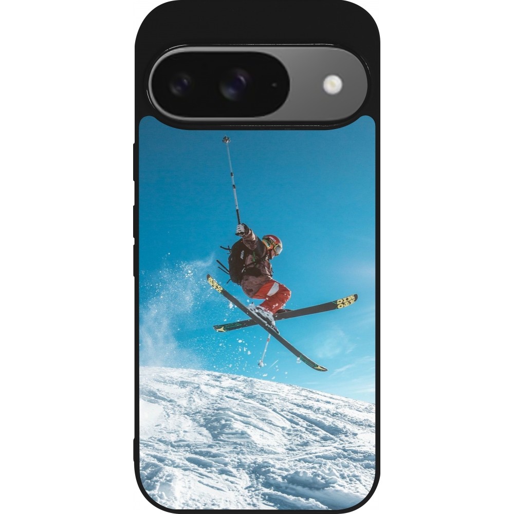 Coque Google Pixel 9 / Pixel 9 Pro - Silicone rigide noir Winter 22 Ski Jump