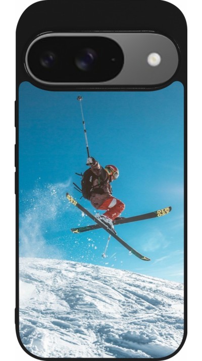 Coque Google Pixel 9 / Pixel 9 Pro - Silicone rigide noir Winter 22 Ski Jump