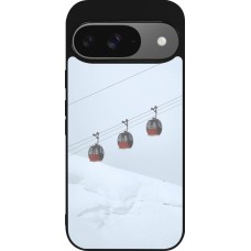 Coque Google Pixel 9 / Pixel 9 Pro - Silicone rigide noir Winter 22 ski lift