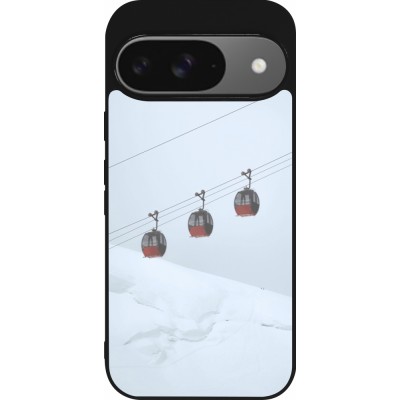 Coque Google Pixel 9 / Pixel 9 Pro - Silicone rigide noir Winter 22 ski lift