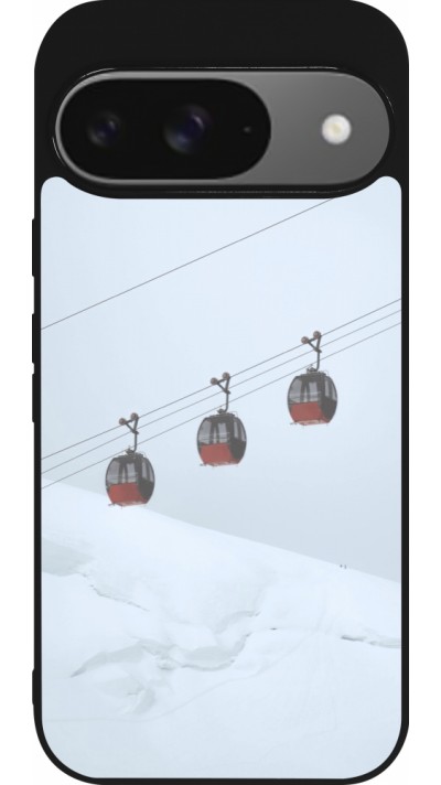 Coque Google Pixel 9 / Pixel 9 Pro - Silicone rigide noir Winter 22 ski lift