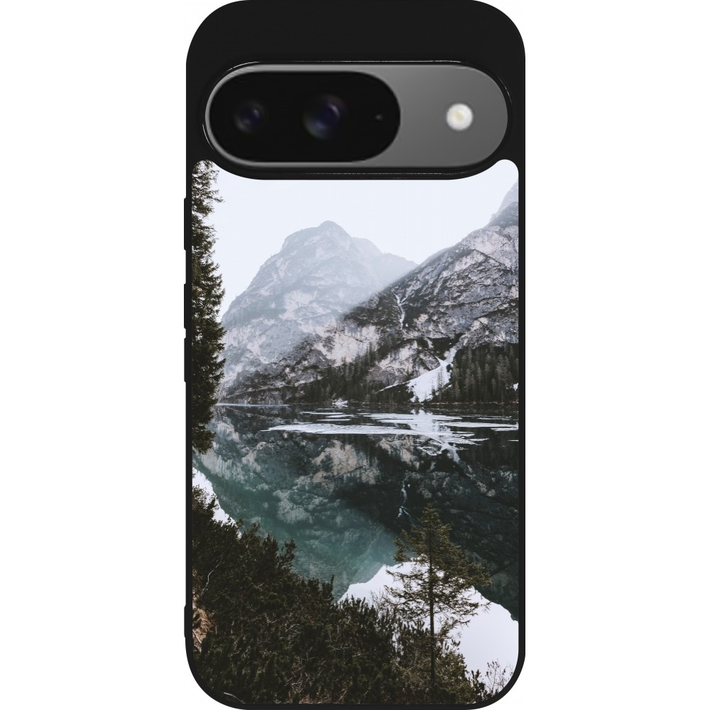 Coque Google Pixel 9 / Pixel 9 Pro - Silicone rigide noir Winter 22 snowy mountain and lake