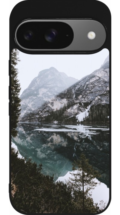 Coque Google Pixel 9 / Pixel 9 Pro - Silicone rigide noir Winter 22 snowy mountain and lake